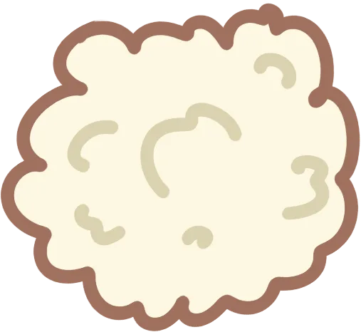 A loose clump of pale cream stuffing pulled out of the torn teddy bear