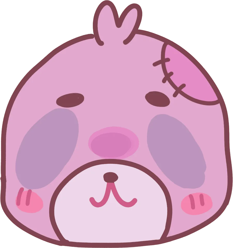 The pink bunny doll head used by the gore variant, with a tuft of fur, a stitched scar across one eye and flushed cheeks