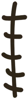 A single vertical strip of heavy brown stitching on beige bear fabric, the seam that runs down the middle of the belly