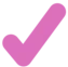 A small pink interface icon of a checkmark inside a stitched square
