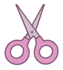 A small pink interface icon of a pair of scissors