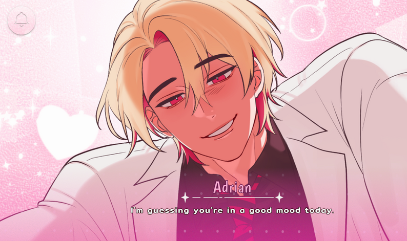 Adrian smiles during a close dialogue scene